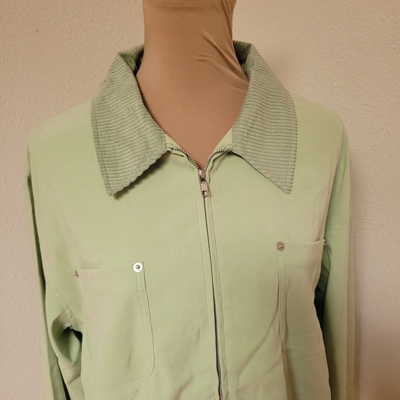 NWT Denim & Co Green Zip up Jacket with Corduroy Collar - Picture 3 of 6